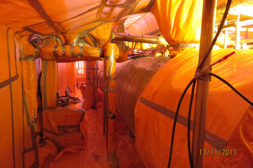 Inside a containment during removal at a Petro-chemical facility